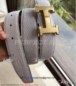 Perfect Replica Hermes Gray Leather Belt Gold Buckle 32 MM Ladies Belt
